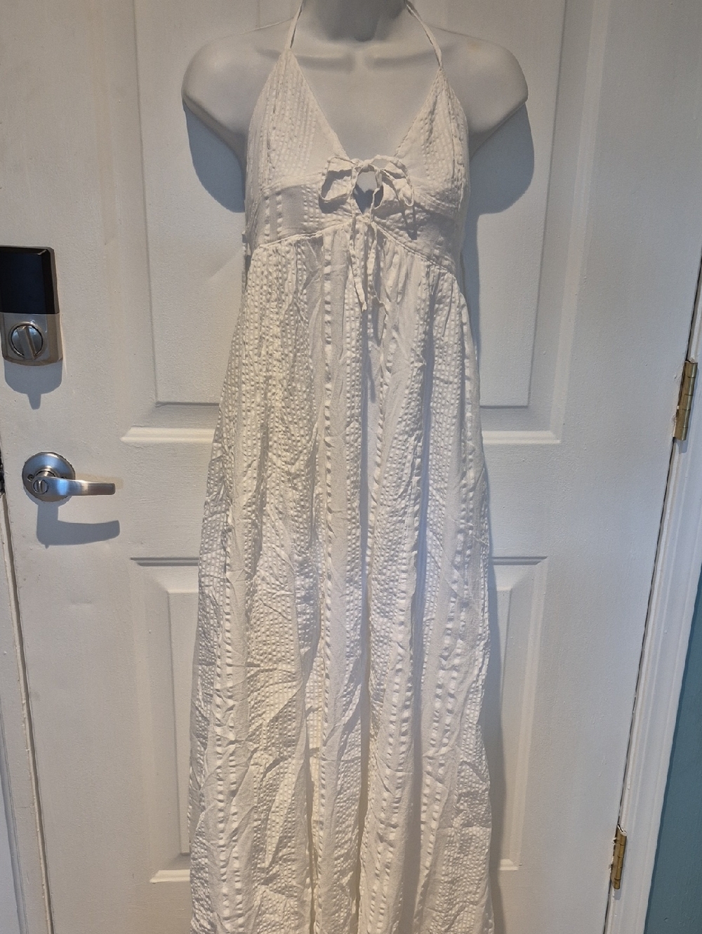 aerie White Halter Seersucker Dress. Size M